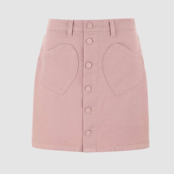 NEW Cider pink heart pocket front button denim mini skirt M - Picture 1 of 9